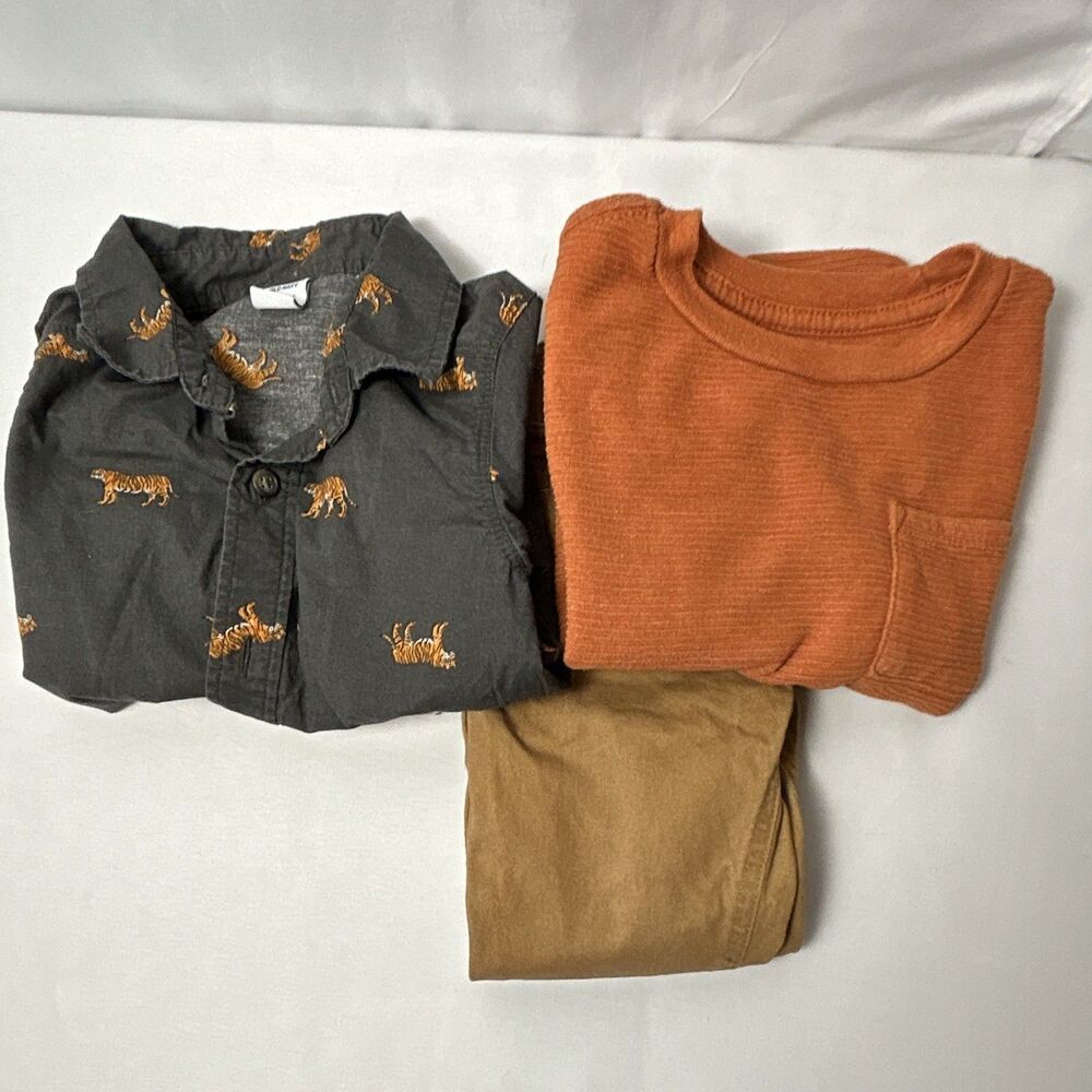 Mixed Brands 2T 3pc Animal Print Long Sleeve Button-Up Shirt, Tee, Pants Set